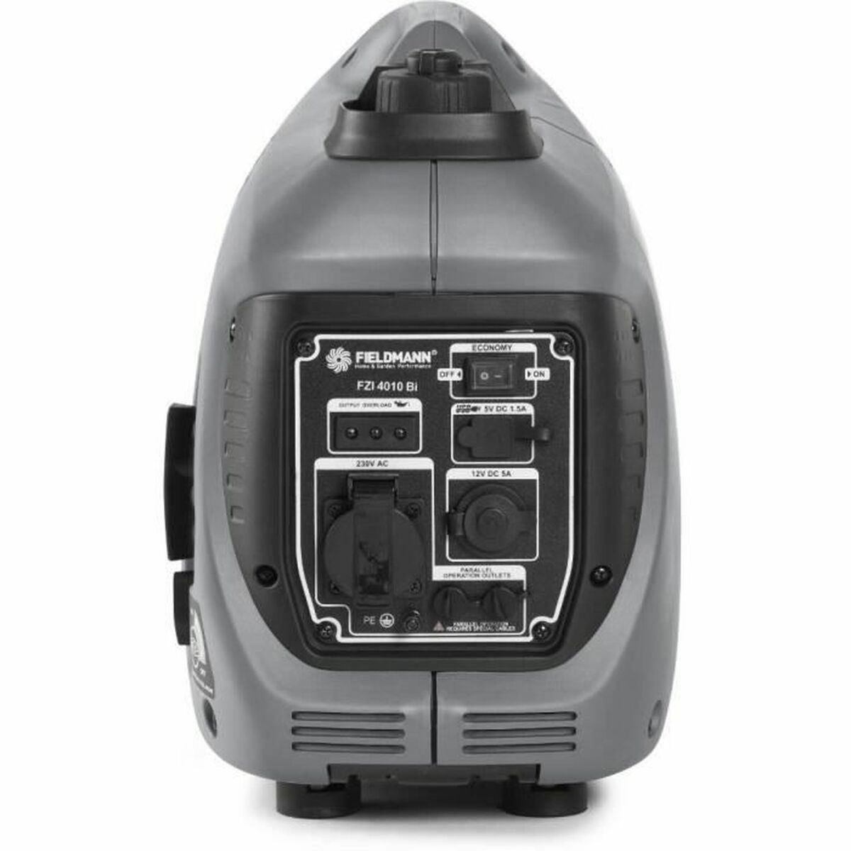 Fieldmann FZI 4010-Bi inverter aggregaat recht van voren op witte achtergrond met bedieningspaneel aan de voorzijde