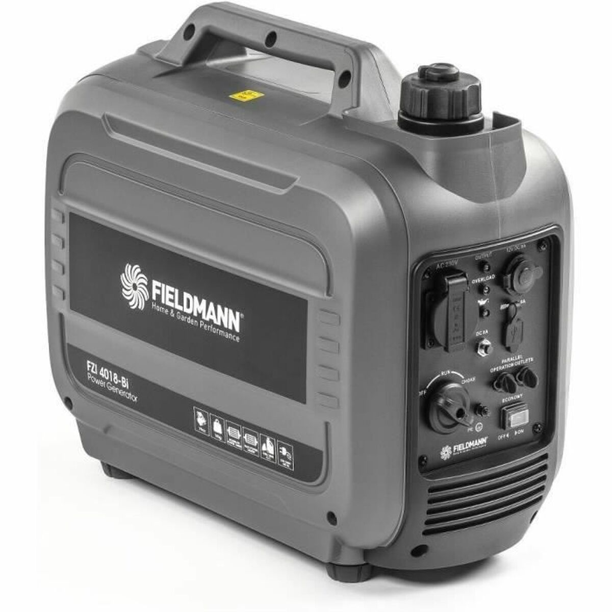Fieldmann FZI 4018-Bi inverter aggregaat schuin van voren op witte achtergrond met zichtbaar bedieningspaneel