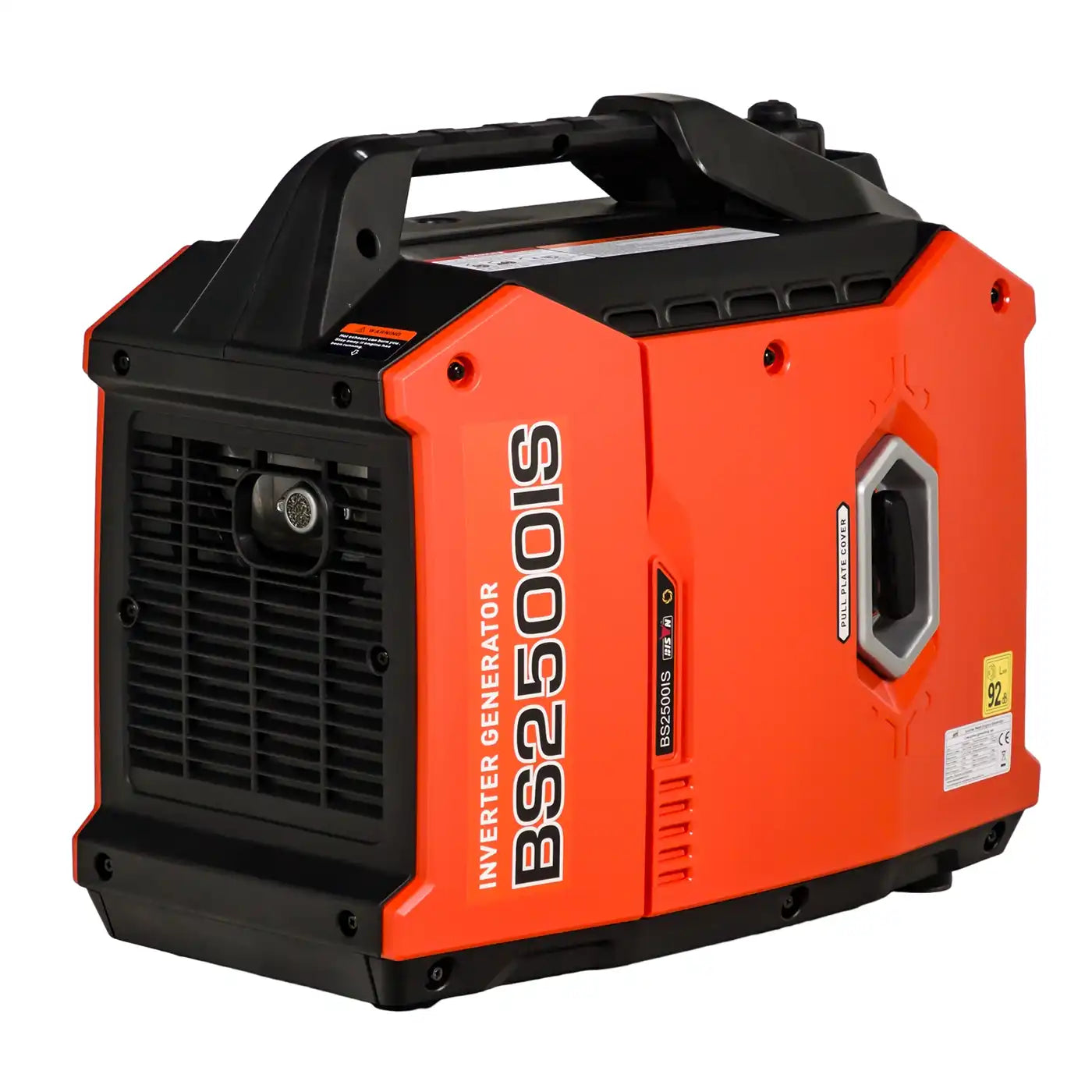 Invergi BS2500iS inverter aggregaat schuin van achteren met ventilatierooster en linkerzijde