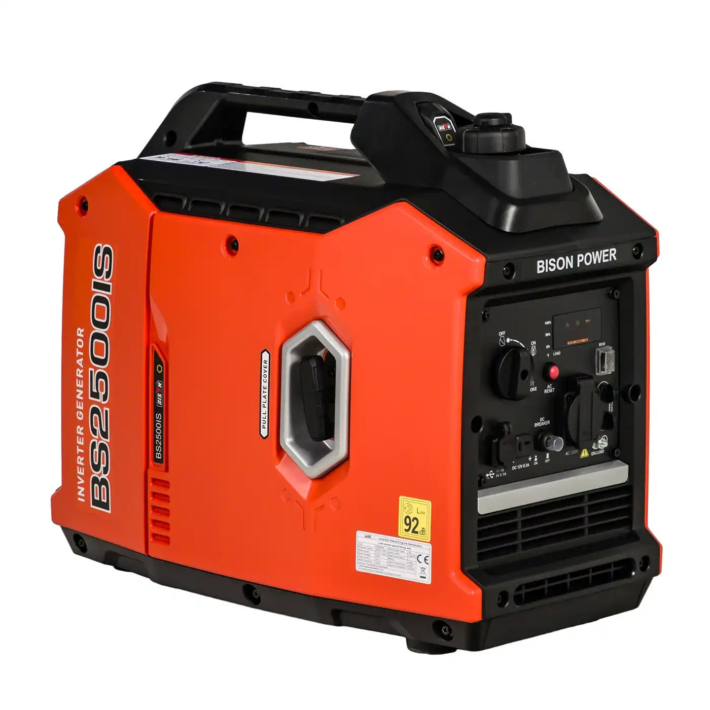Invergi BS2500iS inverter aggregaat schuin van voren met bedieningspaneel en trekstarter zichtbaar